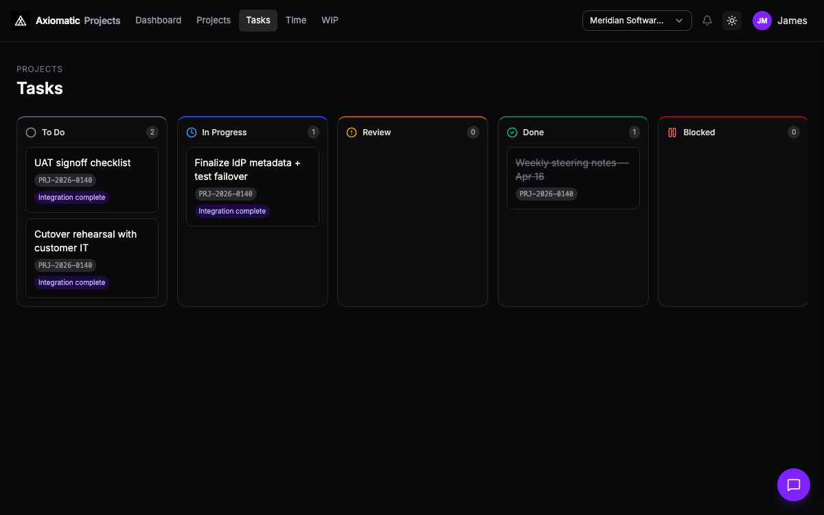 Projects — task backlog and execution detail in TripleBooks