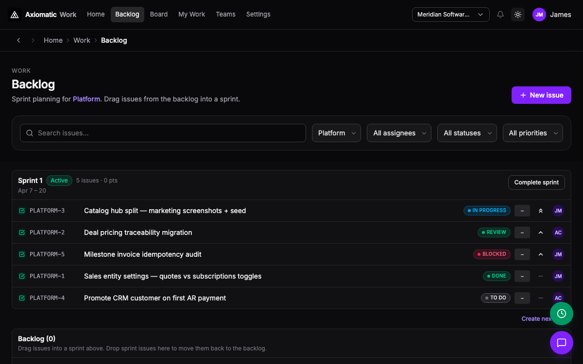 Backlog — internal issues, board, and issue tracker in TripleBooks